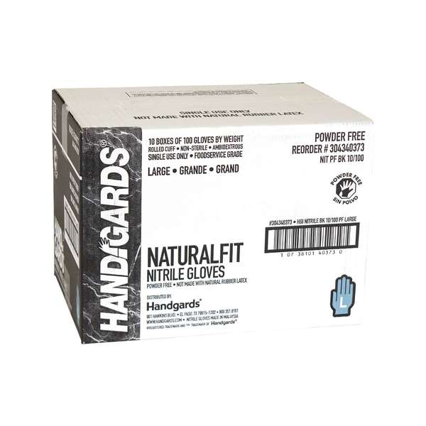 Handgards NaturalFit, Nitrile Disposable Gloves, Nitrile, Powder-Free, L, 1000 PK, Black 304340373